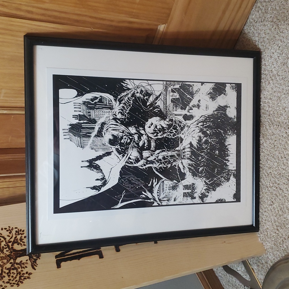 2014 Black and White Jason Fabok Batman Print, Signed at Wondercon, Framed. Rare